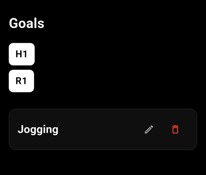Resident Goal Tracker goals list with edit and delete